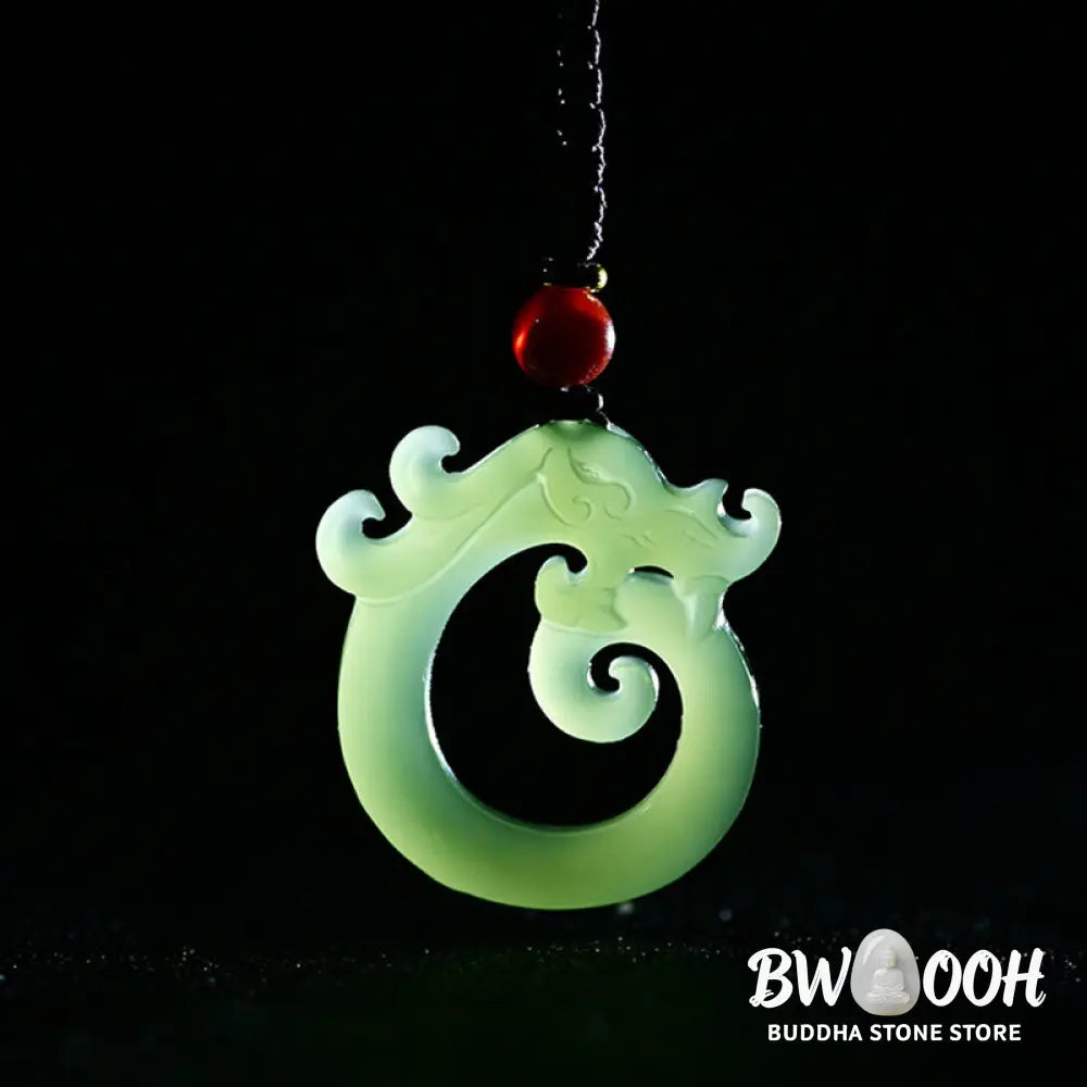 Buddha Stones White Jade Cyan Jade Dragon Protection Necklace String Pendant - BWOOOH - Necklaces &amp; Pendants