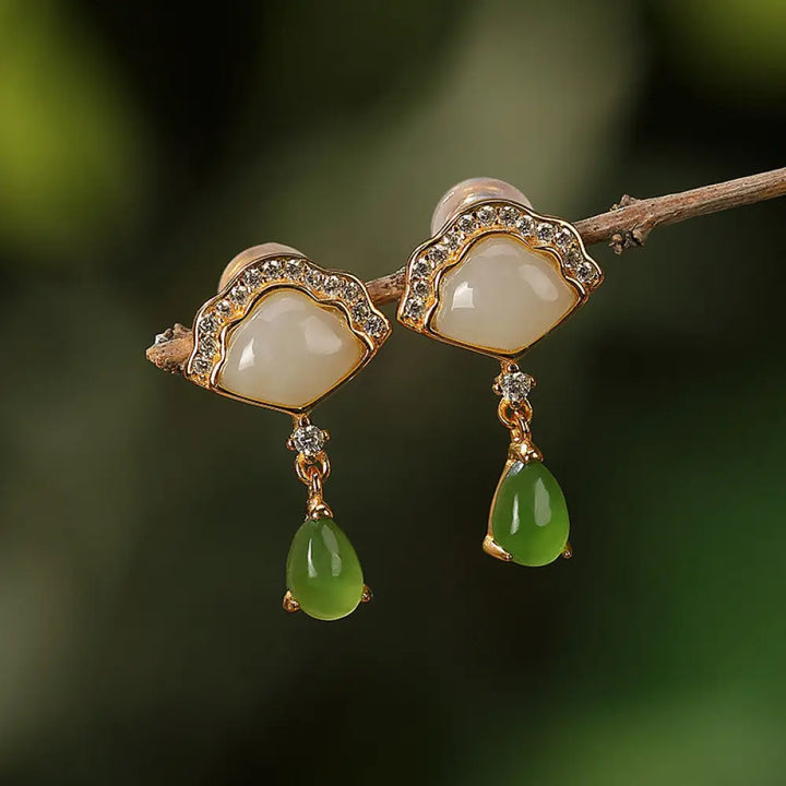 BWOOOH White Jade Cyan Jade Fan Water Drop Pattern Luck Drop Earrings — White Jade jade bracelet for spiritual healing and...