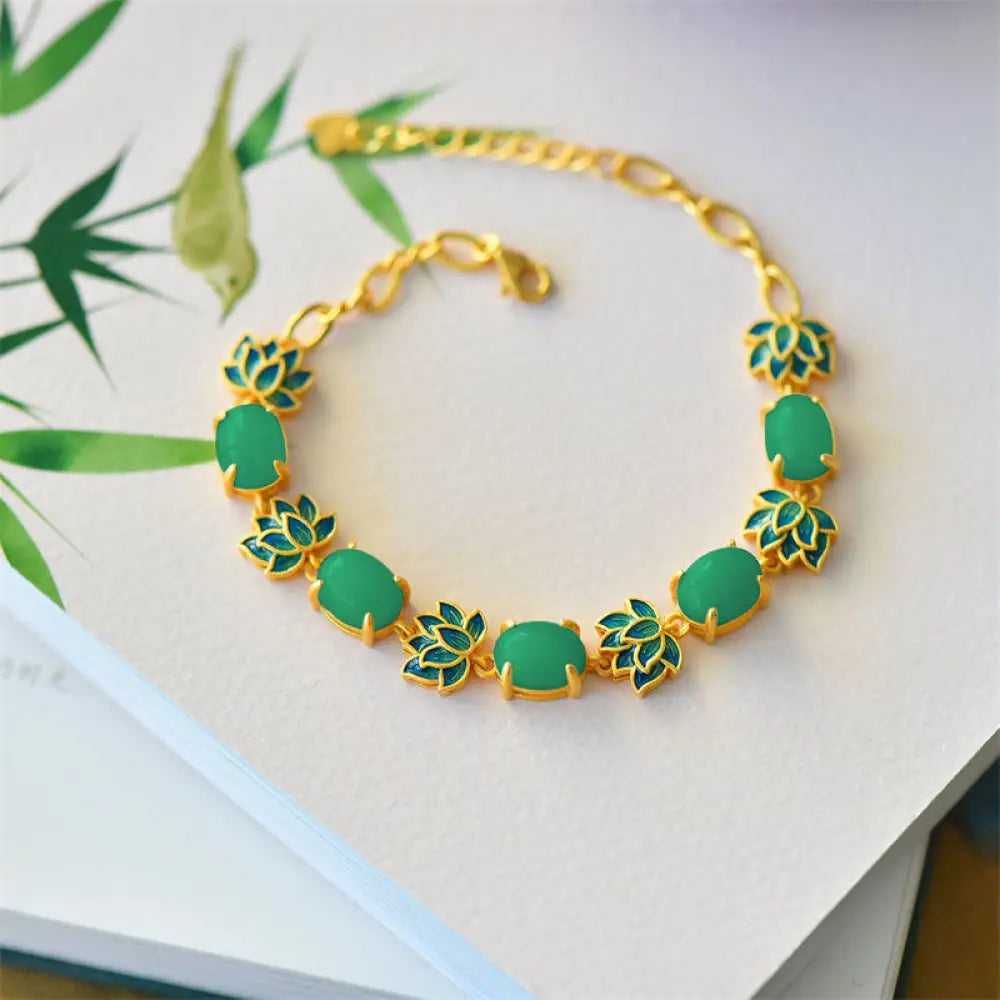 BWOOOH White Jade Cyan Jade Lotus Protection Bracelet - White Jade - Bracelet