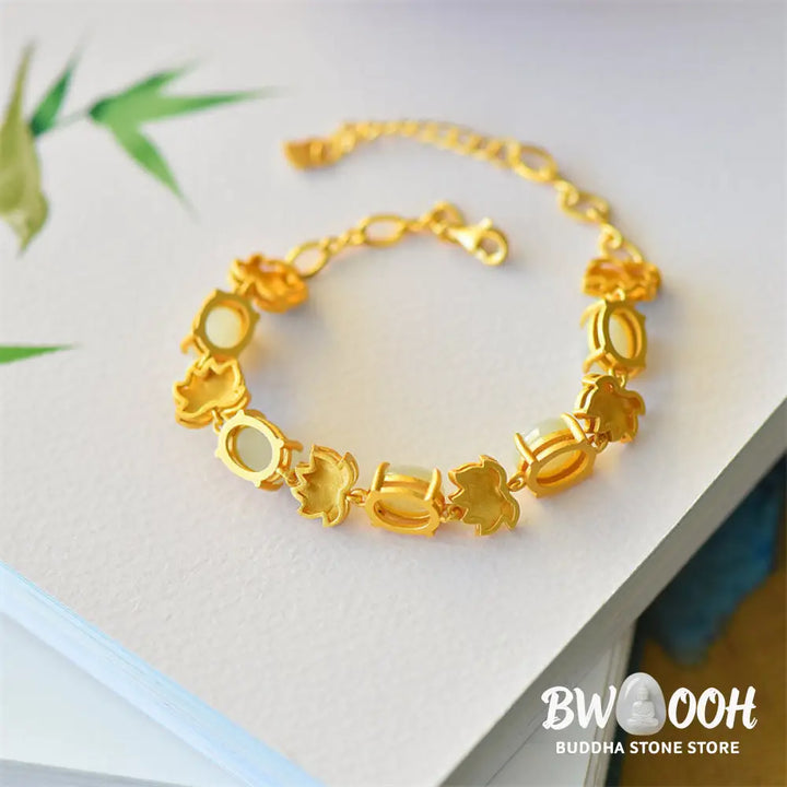 BWOOOH White Jade Cyan Jade Lotus Protection Bracelet - White Jade - Bracelet