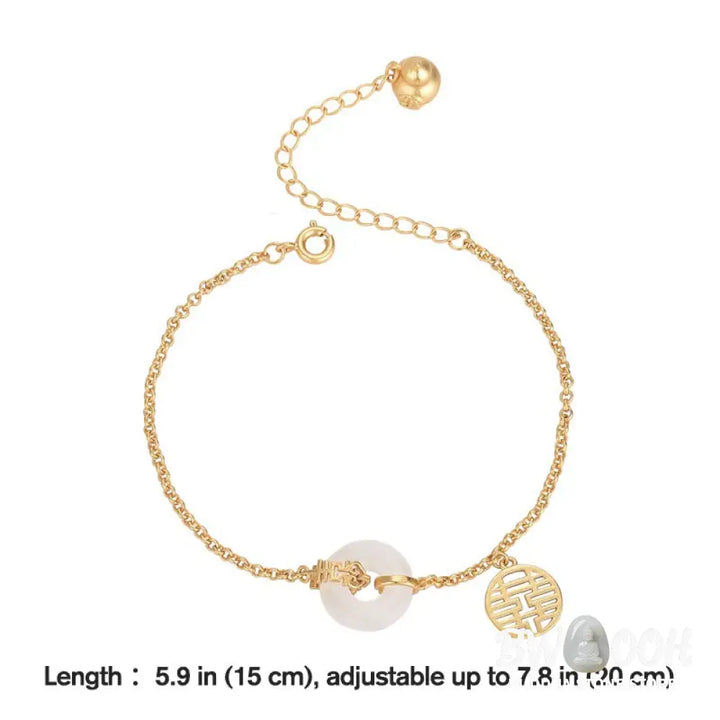 Buddha Stones White Jade Double Happiness Fortune Bracelet - BWOOOH - White Jade - Bracelet
