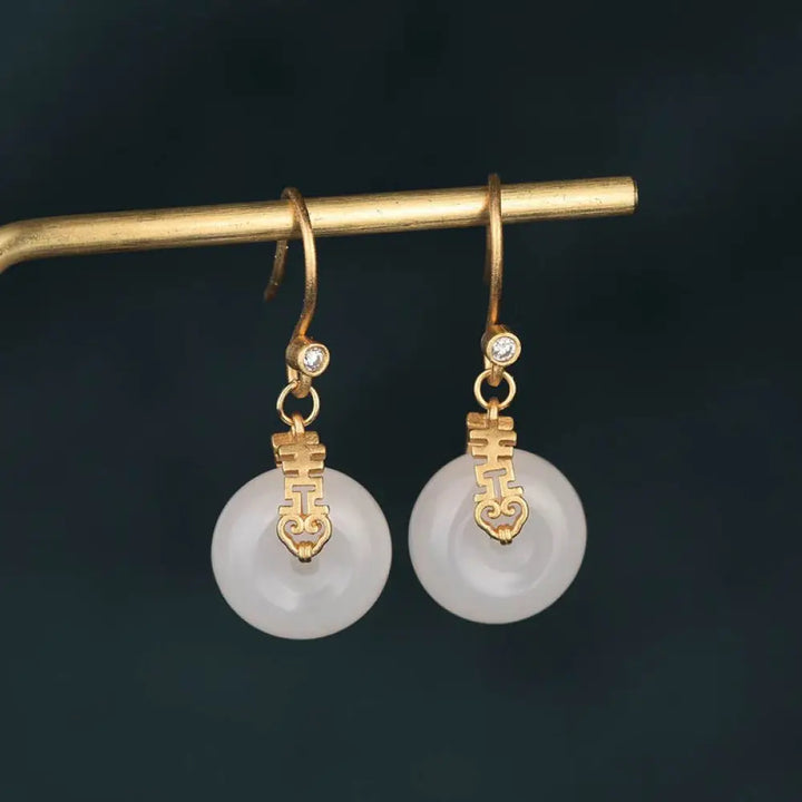 BWOOOH White Jade Double Happiness Fortune Earrings — White Jade jade bracelet for spiritual healing and mindful living
