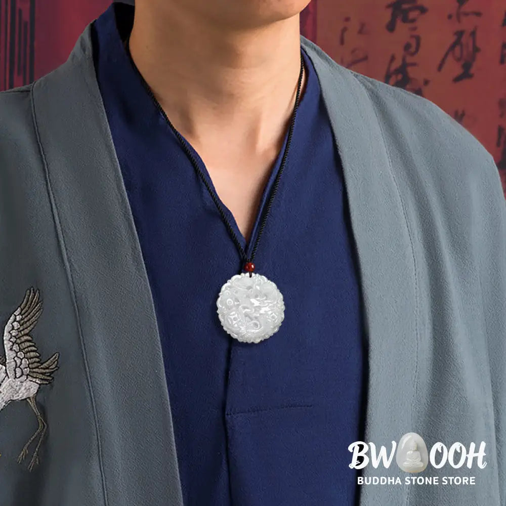 Buddha Stones White Jade Dragon Protection Necklace String Pendant - BWOOOH - White Jade - Necklaces &amp; Pendants