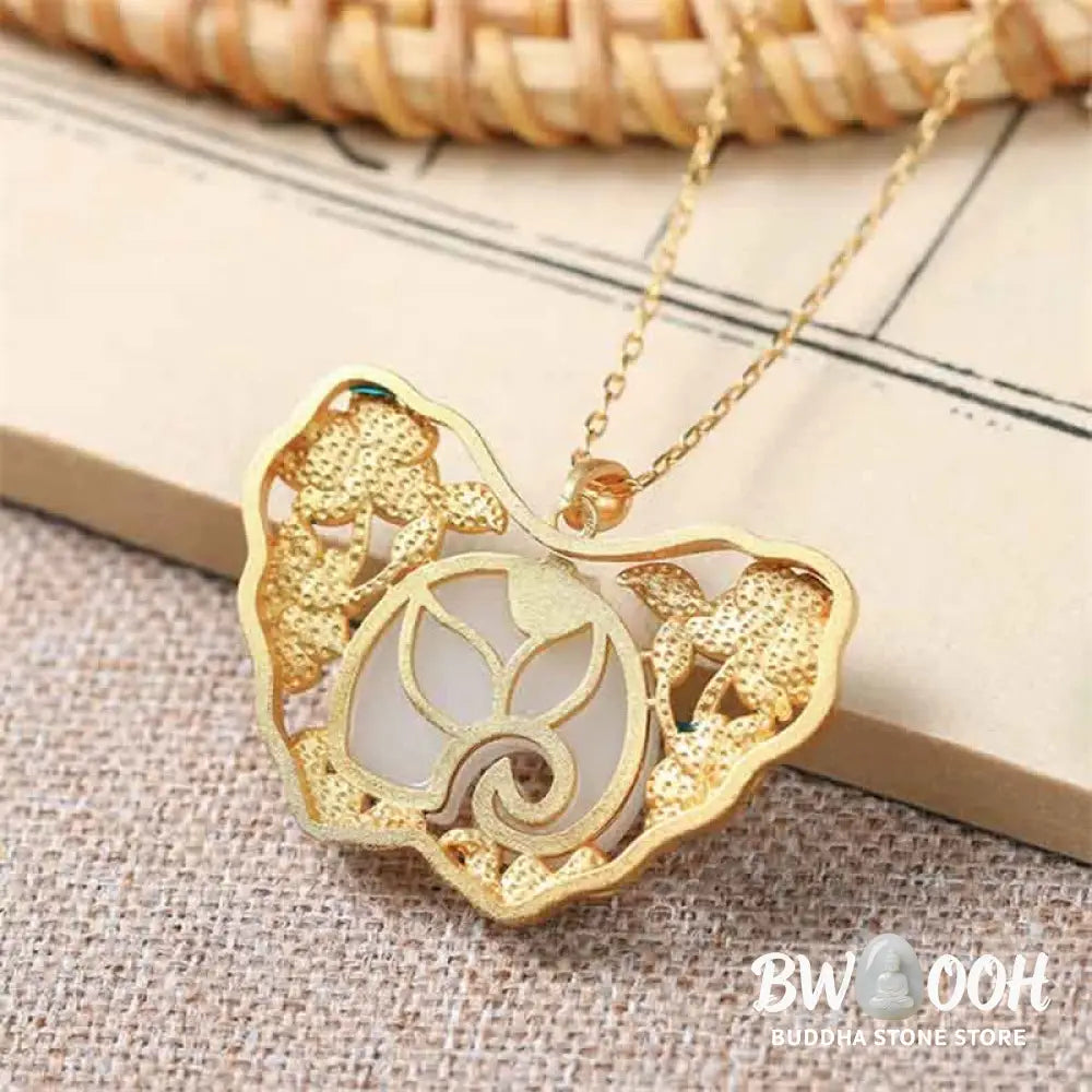 Buddha Stones White Jade Elephant Butterfly Lotus Success Necklace Chain Pendant - BWOOOH - White Jade - Necklaces &amp;