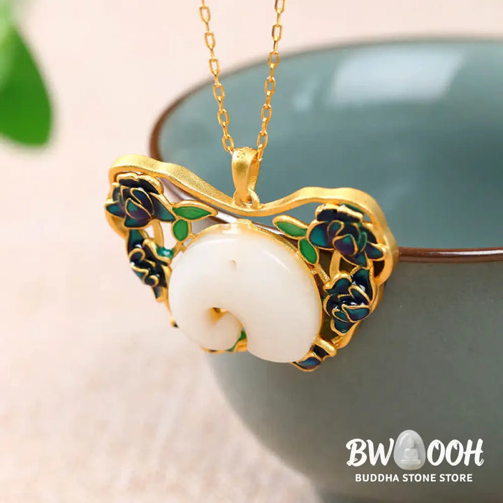 Buddha Stones White Jade Elephant Butterfly Lotus Success Necklace Chain Pendant - BWOOOH - White Jade - Necklaces &amp;
