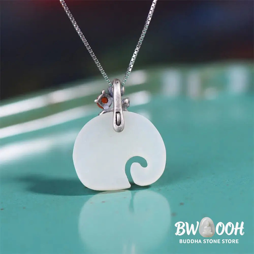 Buddha Stones White Jade Elephant Lotus Protection Necklace Pendant - BWOOOH - Necklaces &amp; Pendants
