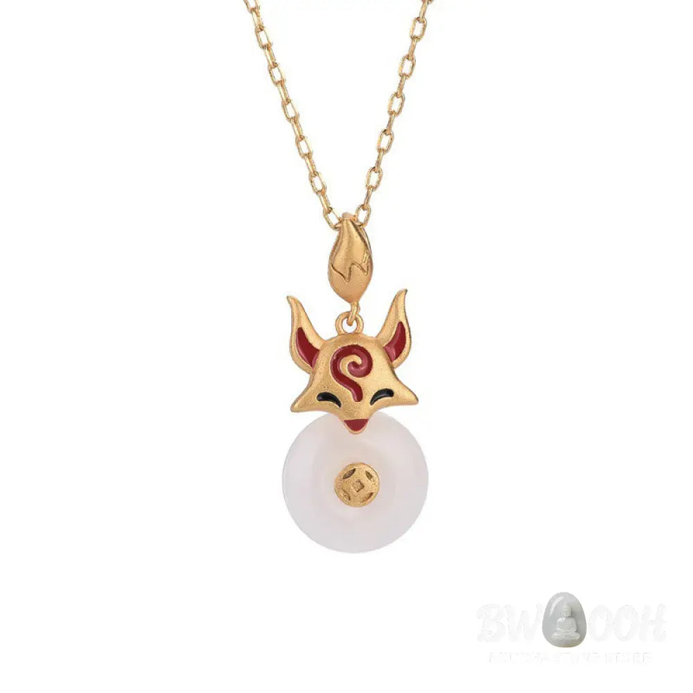 Buddha Stones White Jade Fox Copper Coin Protection Luck Necklace Pendant - BWOOOH - White Jade(Protection♥Happiness)