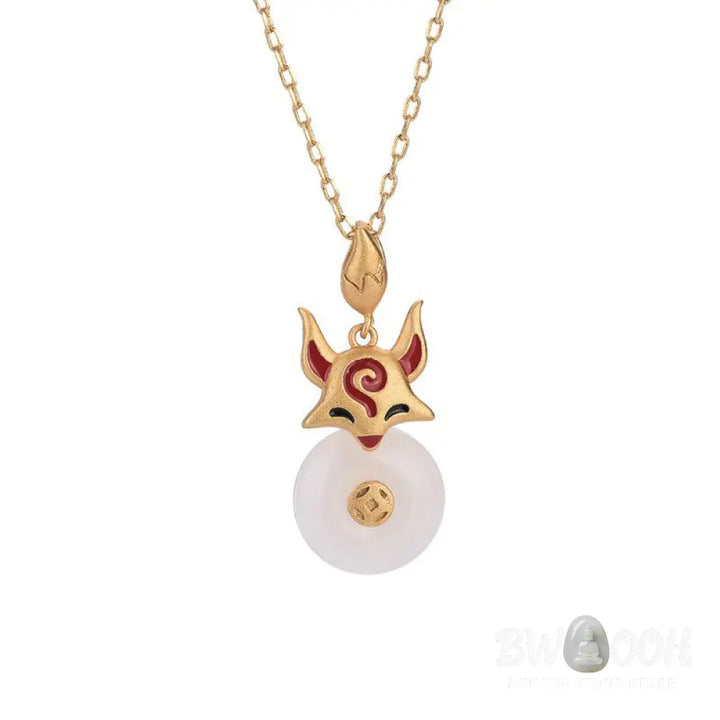 Buddha Stones White Jade Fox Copper Coin Protection Luck Necklace Pendant - BWOOOH - White Jade(Protection♥Happiness)