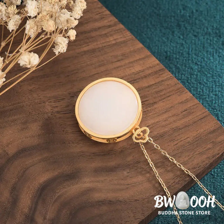 Buddha Stones White Jade Koi Fish Lotus Blessing Necklace Pendant - BWOOOH - White Jade - Necklaces &amp; Pendants