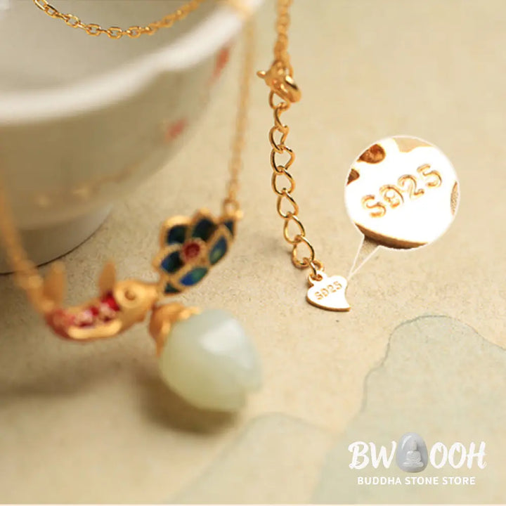 Buddha Stones White Jade Koi Fish Lotus Copper Protection Necklace Pendant - BWOOOH - White Jade(Protection ♥