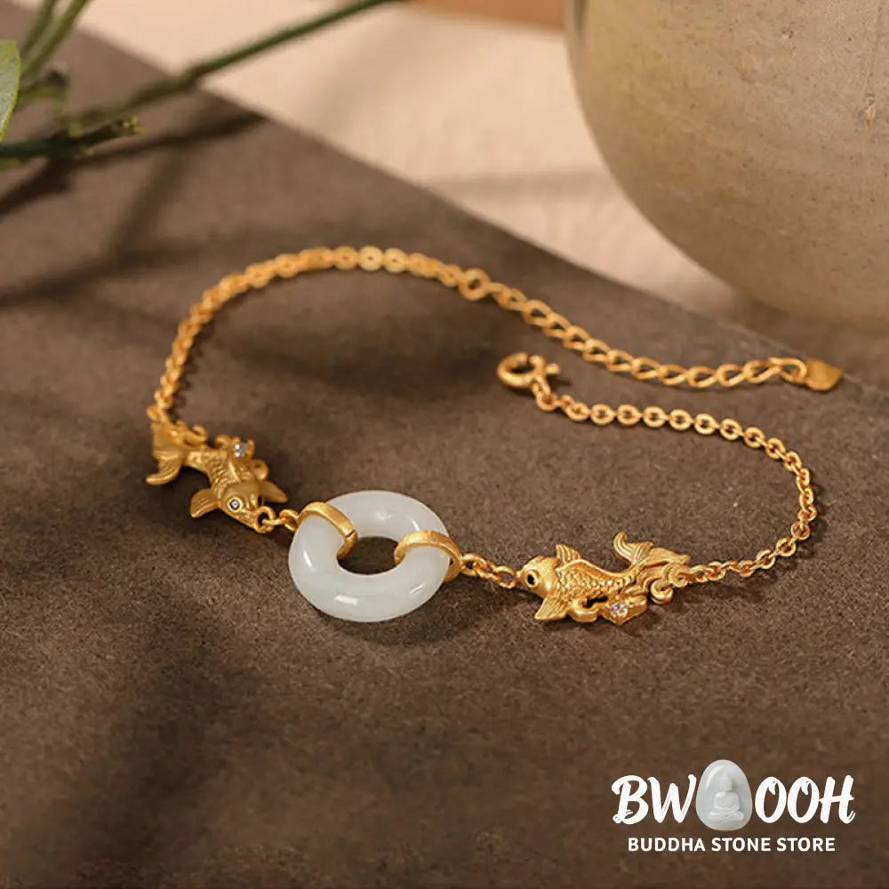 Buddha Stones White Jade Koi Fish Prosperity Bracelet - Koi Fish (Luck ♥ Prosperity) - Bracelet
