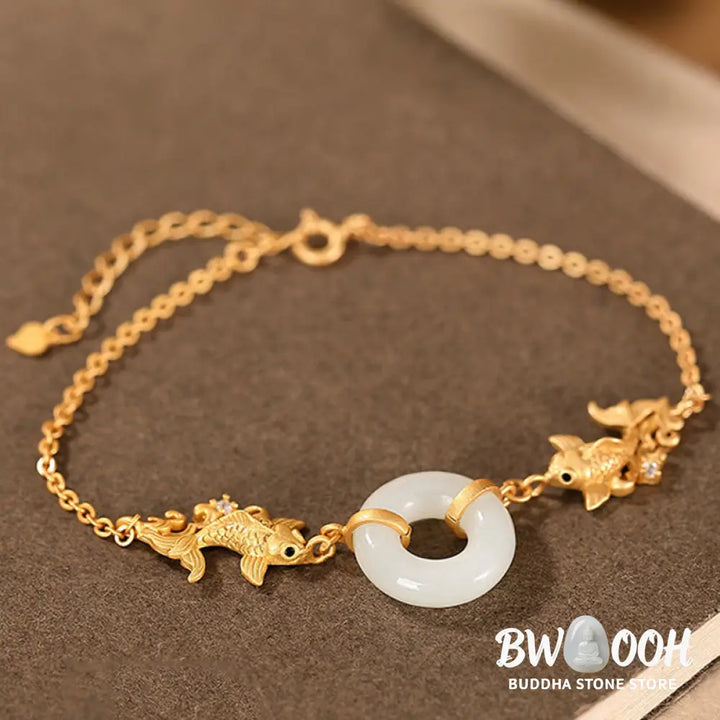 Buddha Stones White Jade Koi Fish Prosperity Bracelet - Koi Fish (Luck ♥ Prosperity) - Bracelet