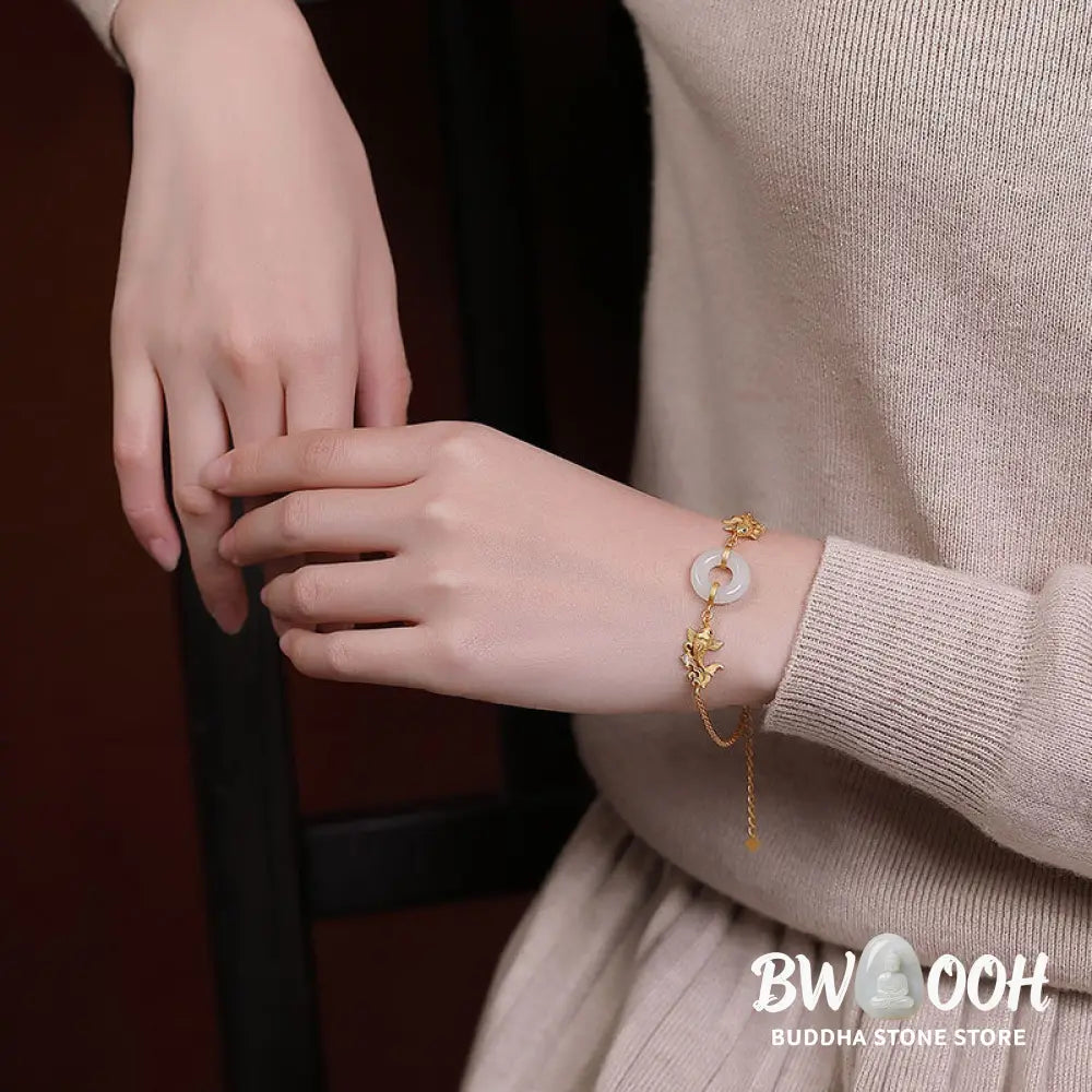 Buddha Stones White Jade Koi Fish Prosperity Bracelet - Koi Fish (Luck ♥ Prosperity) - Bracelet