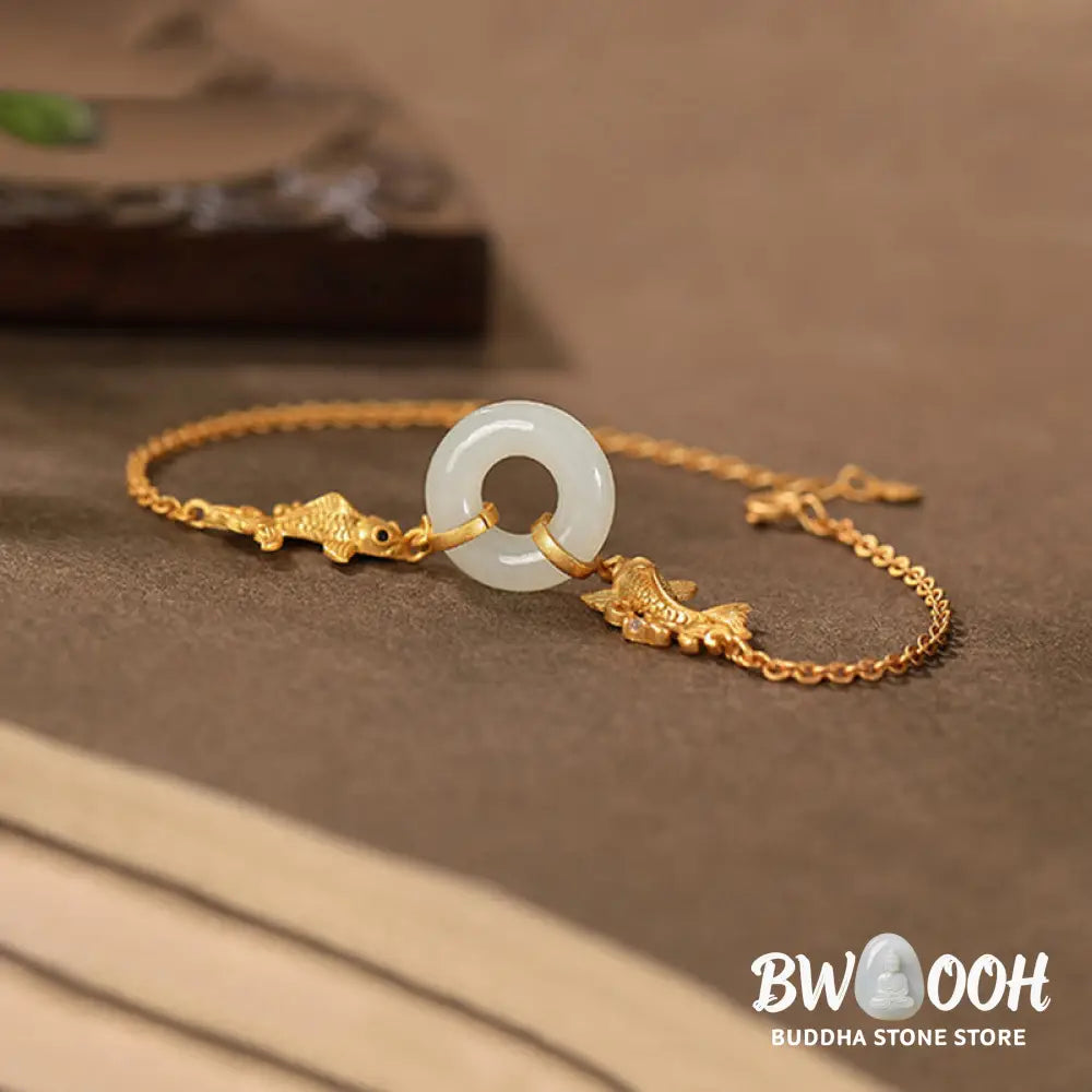 Buddha Stones White Jade Koi Fish Prosperity Bracelet - Koi Fish (Luck ♥ Prosperity) - Bracelet