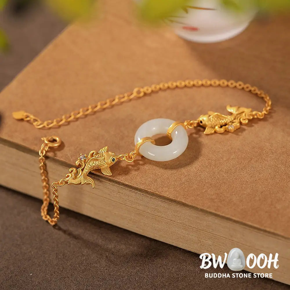 Buddha Stones White Jade Koi Fish Prosperity Bracelet - Koi Fish (Luck ♥ Prosperity) - Bracelet
