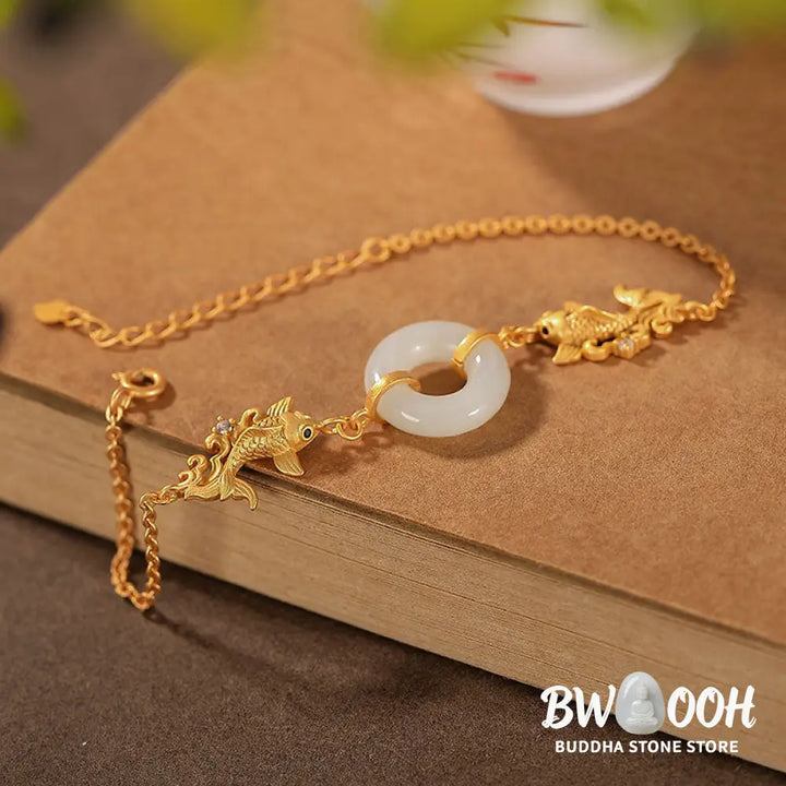 Buddha Stones White Jade Koi Fish Prosperity Bracelet - Koi Fish (Luck ♥ Prosperity) - Bracelet
