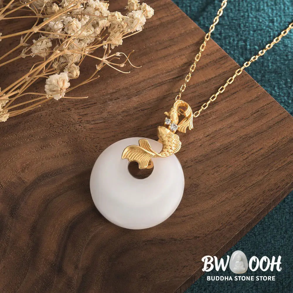 Buddha Stones White Jade Koi Fish Wealth Prosperity Necklace Pendant - BWOOOH - Koi Fish(Luck♥Prosperity) - Necklaces &amp;