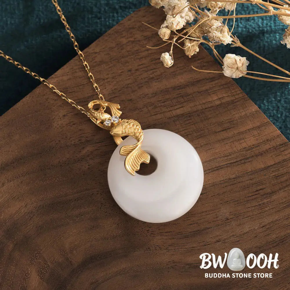 Buddha Stones White Jade Koi Fish Wealth Prosperity Necklace Pendant - BWOOOH - Koi Fish(Luck♥Prosperity) - Necklaces &amp;