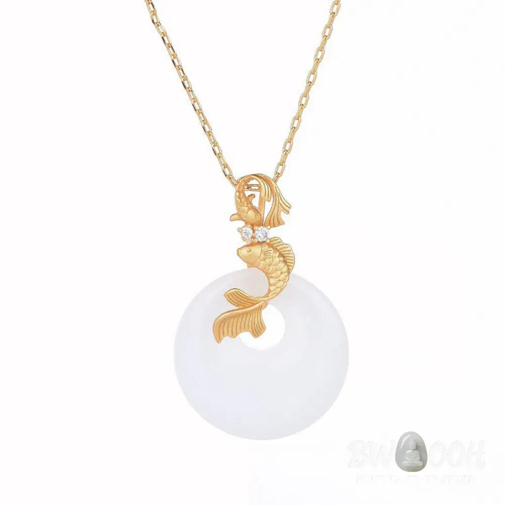 Buddha Stones White Jade Koi Fish Wealth Prosperity Necklace Pendant - BWOOOH - Koi Fish(Luck♥Prosperity) - Necklaces &amp;