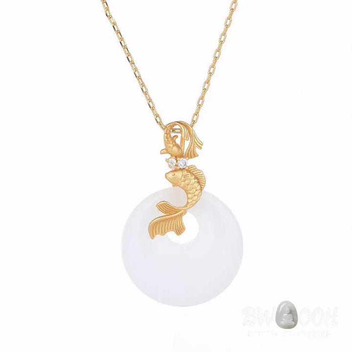 Buddha Stones White Jade Koi Fish Wealth Prosperity Necklace Pendant - BWOOOH - Koi Fish(Luck♥Prosperity) - Necklaces &amp;