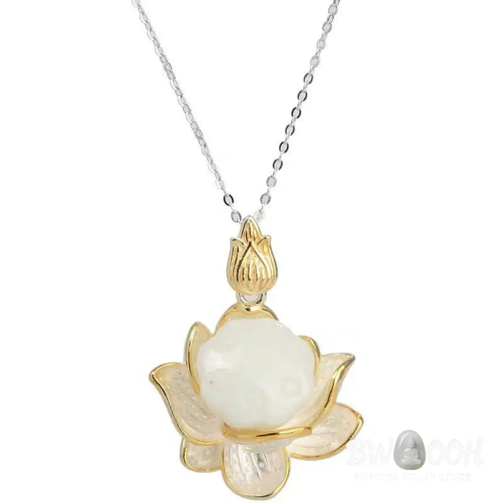 Buddha Stones White Jade Lotus Flower Happiness Necklace - BWOOOH - White Jade - Necklaces &amp; Pendants