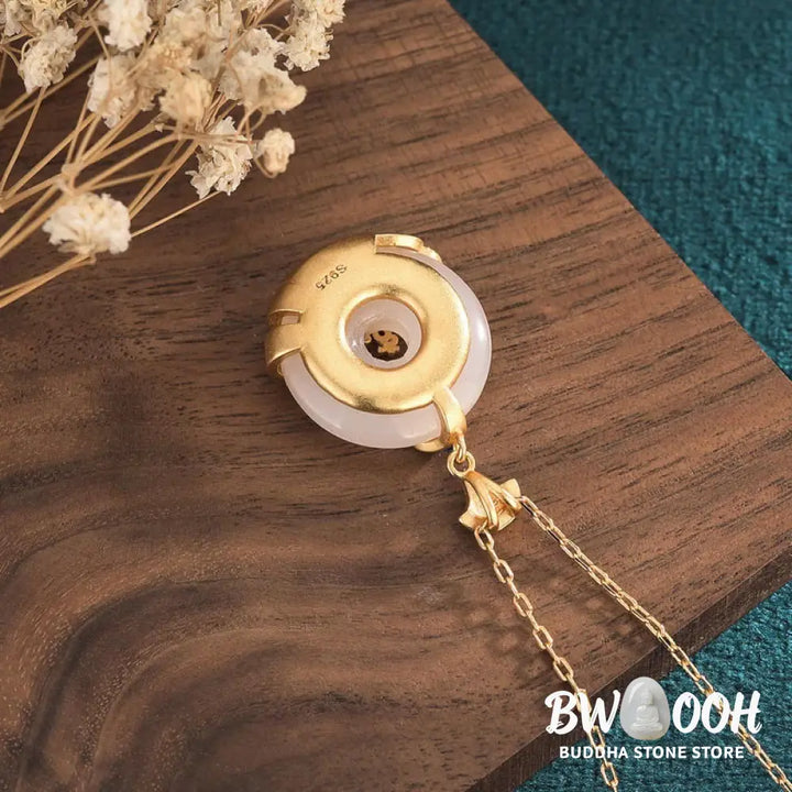 Buddha Stones White Jade Peace Buckle Mountains And Sea Luck Necklace Pendant - BWOOOH - White Jade Peace Buckle