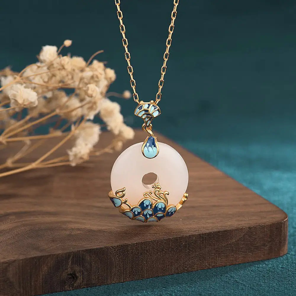Buddha Stones White Jade Peace Buckle Mountains And Sea Luck Necklace Pendant - BWOOOH - White Jade Peace Buckle