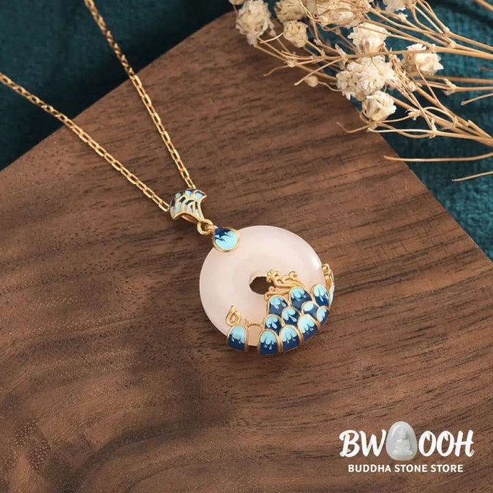Buddha Stones White Jade Peace Buckle Mountains And Sea Luck Necklace Pendant - BWOOOH - White Jade Peace Buckle