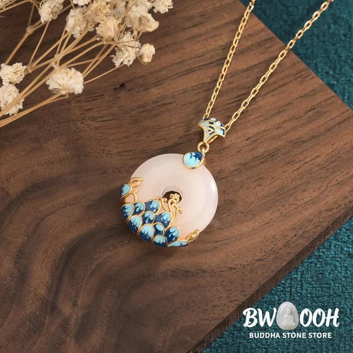 Buddha Stones White Jade Peace Buckle Mountains And Sea Luck Necklace Pendant - BWOOOH - White Jade Peace Buckle