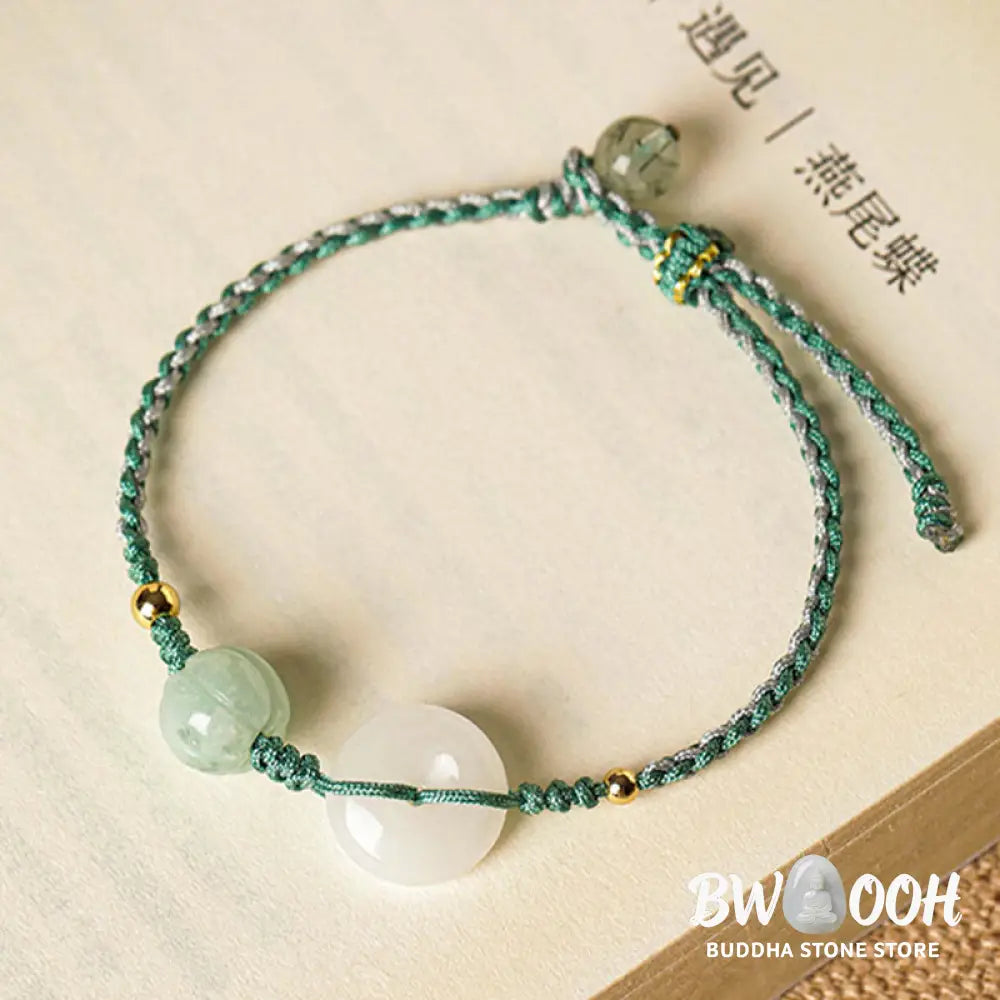 BWOOOH White Jade Peace Buckle Pumpkin Bead Luck Blessing Braided Bracelet | spiritual healing bracelet