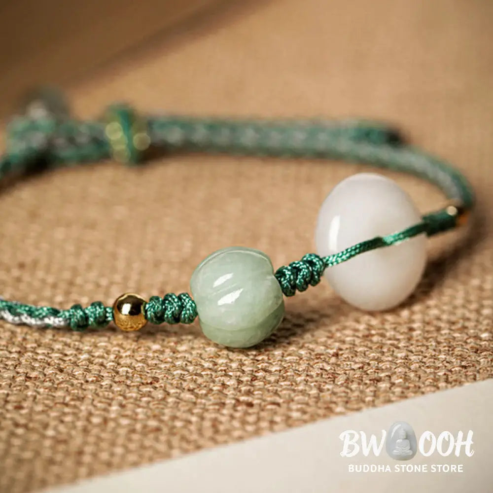 BWOOOH White Jade Peace Buckle Pumpkin Bead Luck Blessing Braided Bracelet | spiritual healing bracelet