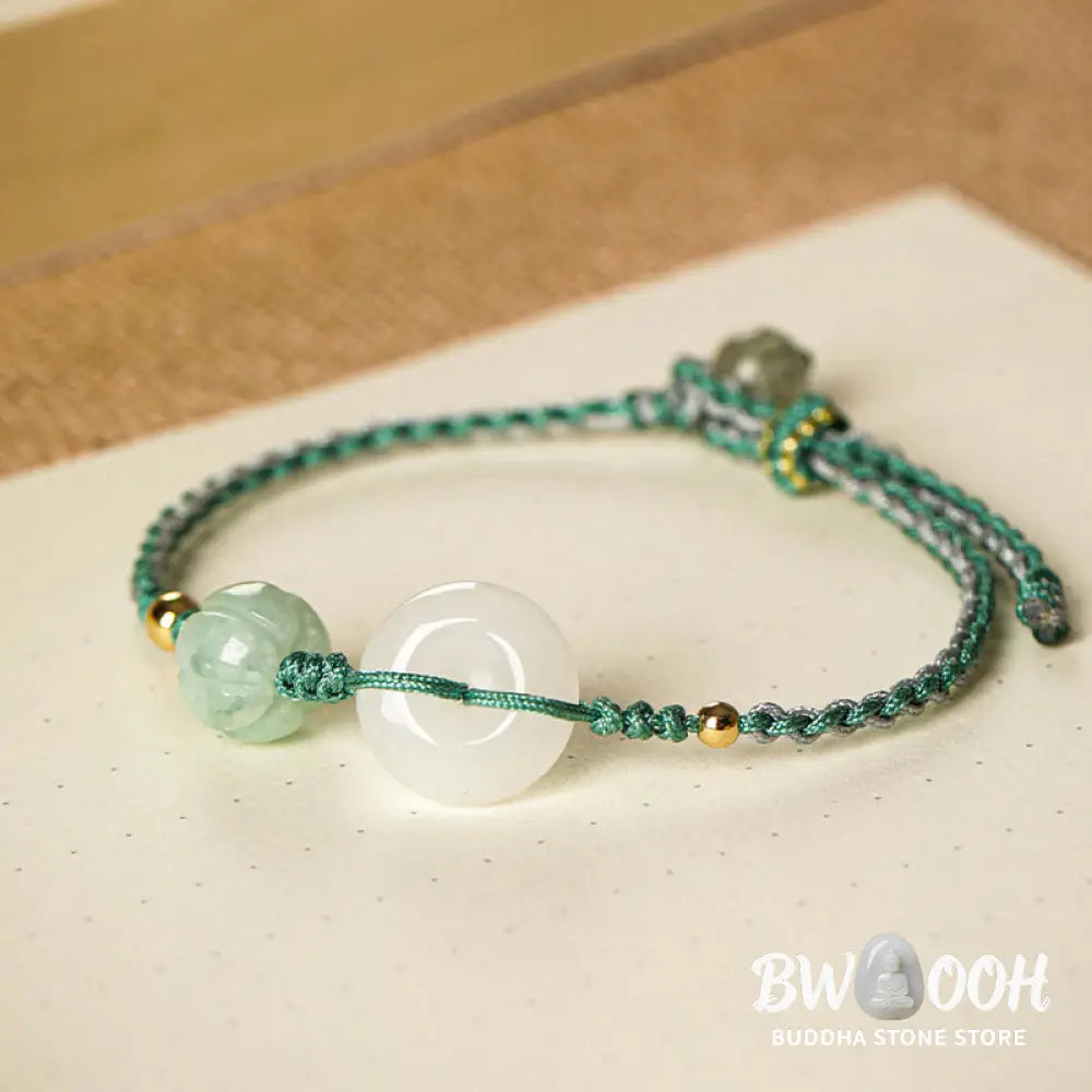 BWOOOH White Jade Peace Buckle Pumpkin Bead Luck Blessing Braided Bracelet | spiritual healing bracelet