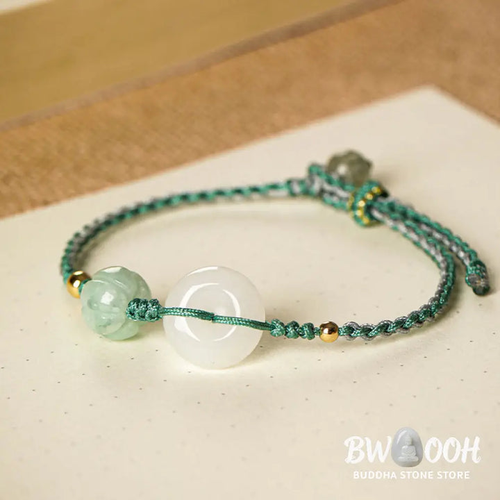 BWOOOH White Jade Peace Buckle Pumpkin Bead Luck Blessing Braided Bracelet | spiritual healing bracelet