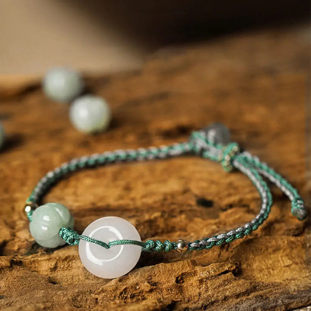 BWOOOH White Jade Peace Buckle Pumpkin Bead Luck Blessing Braided Bracelet | spiritual healing bracelet