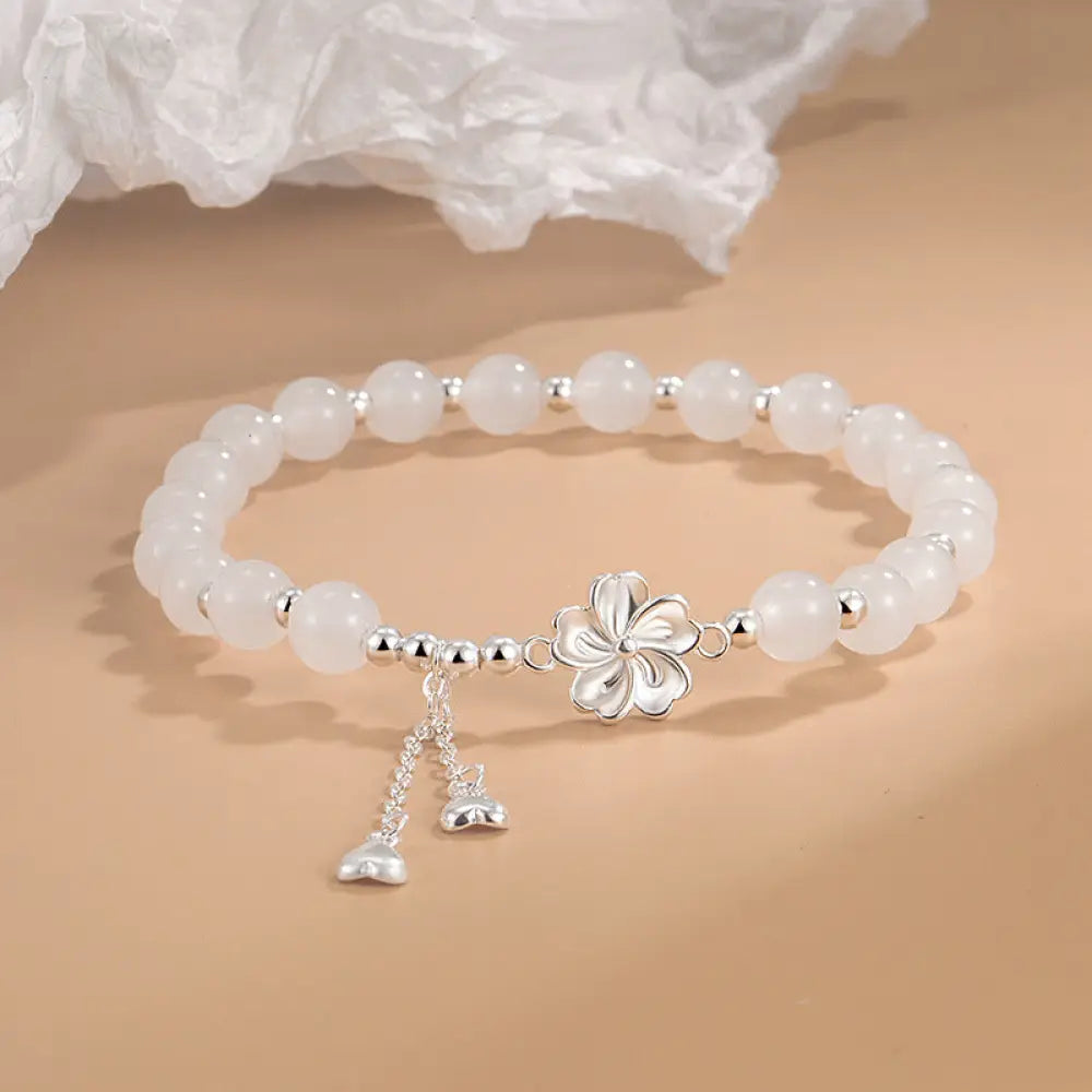 BWOOOH White Jade Peach Blossom Petals Flower Luck Bracelet - BWOOOH - White Jade(Protection♥Happiness)(Wrist