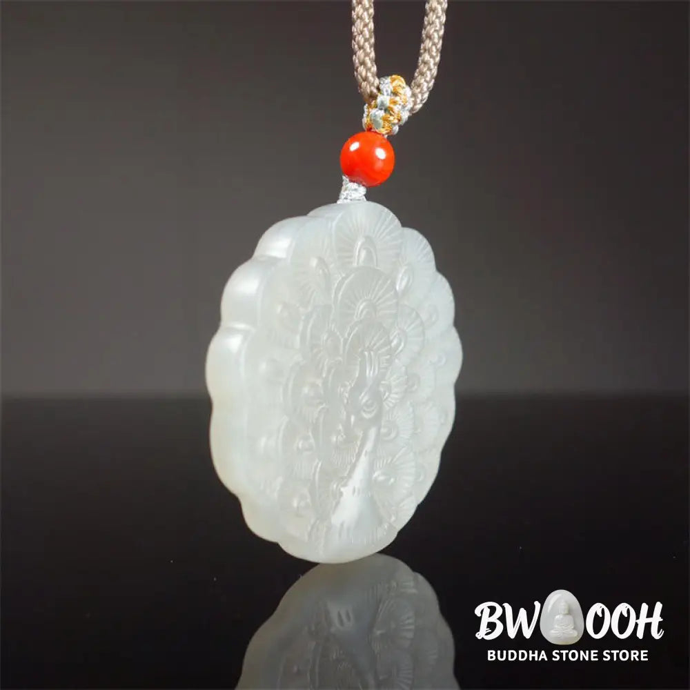 Buddha Stones White Jade Peacock Protection Blessing Necklace Pendant - BWOOOH - White Jade (Protection ♥ Happiness)