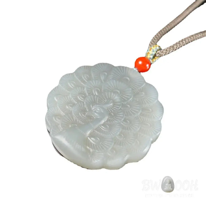 Buddha Stones White Jade Peacock Protection Blessing Necklace Pendant - BWOOOH - White Jade (Protection ♥ Happiness)