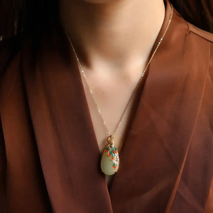 BWOOOH White Jade Peacock Protection Necklace Chain Pendant