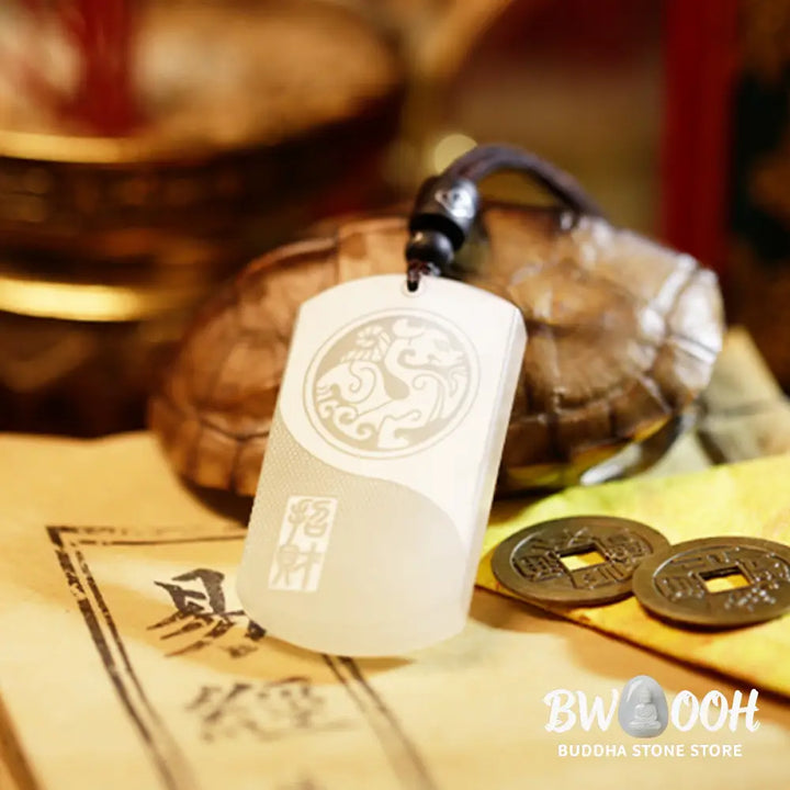 Buddha Stones White Jade PiXiu Yin Yang Luck Protection Necklace Pendant - BWOOOH - White Jade (Protection ♥ Happiness)