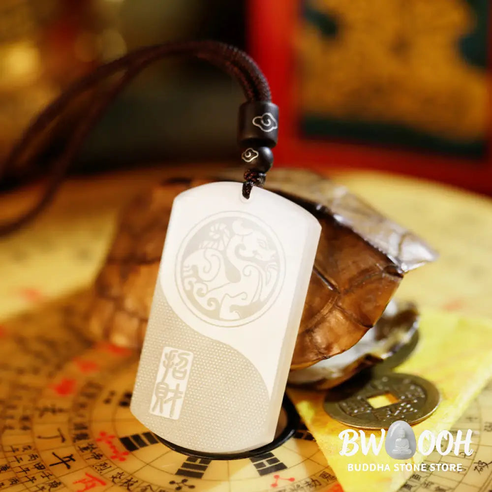 Buddha Stones White Jade PiXiu Yin Yang Luck Protection Necklace Pendant - BWOOOH - White Jade (Protection ♥ Happiness)