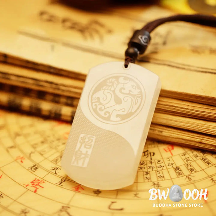 Buddha Stones White Jade PiXiu Yin Yang Luck Protection Necklace Pendant - BWOOOH - White Jade (Protection ♥ Happiness)