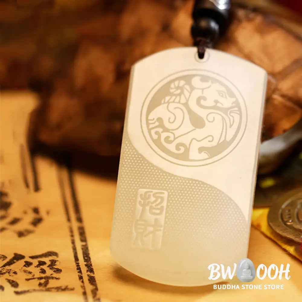 Buddha Stones White Jade PiXiu Yin Yang Luck Protection Necklace Pendant - BWOOOH - White Jade (Protection ♥ Happiness)