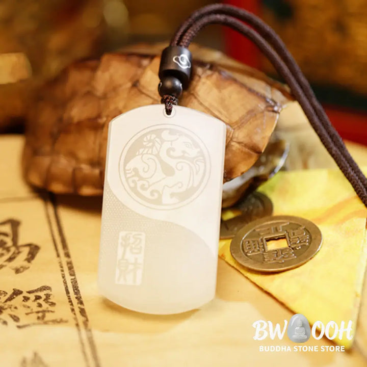 Buddha Stones White Jade PiXiu Yin Yang Luck Protection Necklace Pendant - BWOOOH - White Jade (Protection ♥ Happiness)
