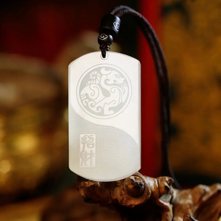 BWOOOH white jade PiXiu yin yang luck protection necklace pendant 45cm feng shui jewelry