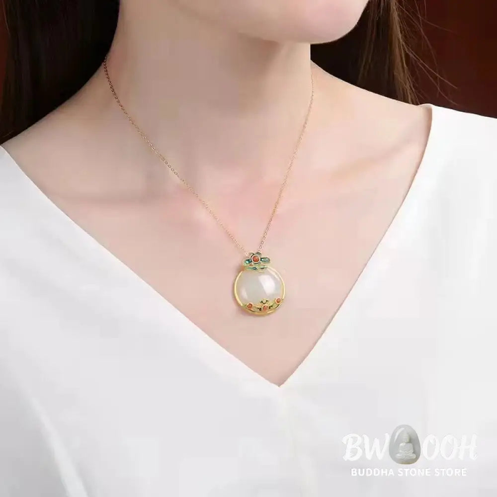 Buddha Stones White Jade Red Agate Flower Blessing Luck Necklace Pendant - BWOOOH - White Jade(Protection♥Happiness)