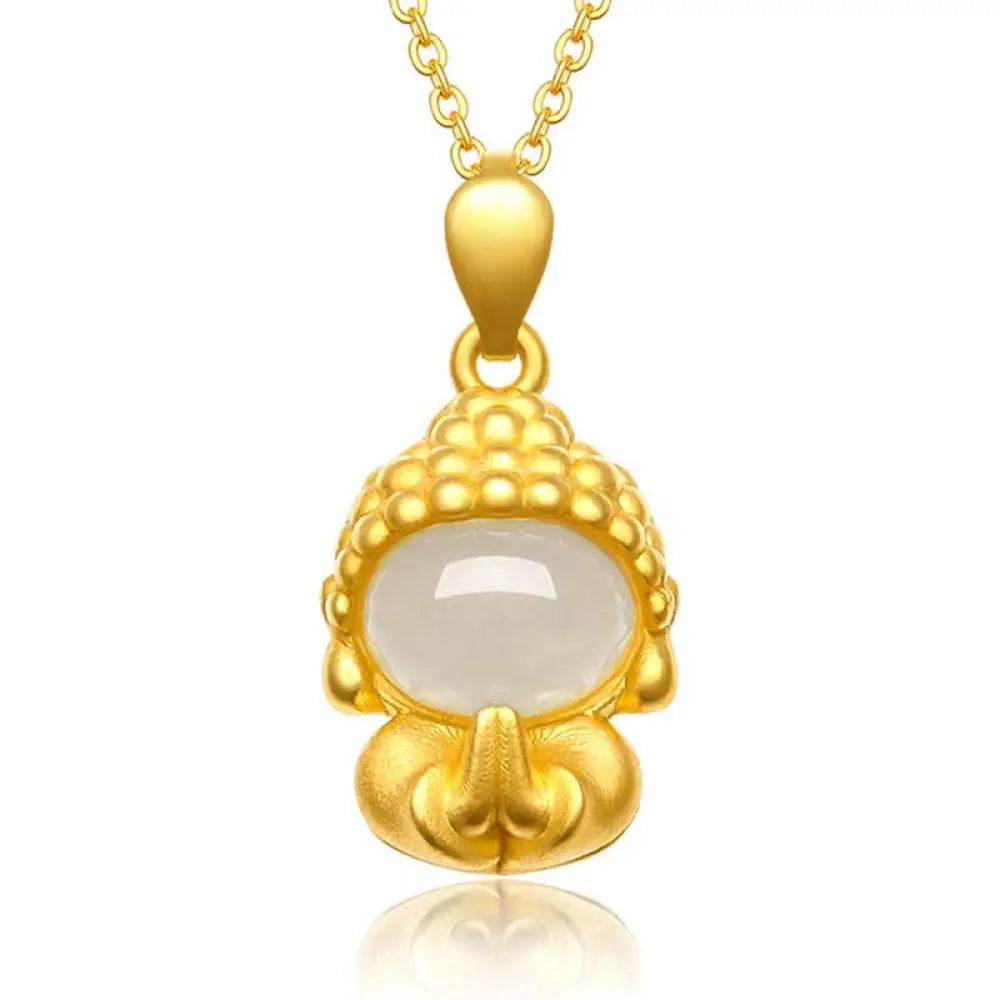 BWOOOH White Jade Buddha Success Pendant Necklace — white jade and green agate for protection, luck, and manifestation