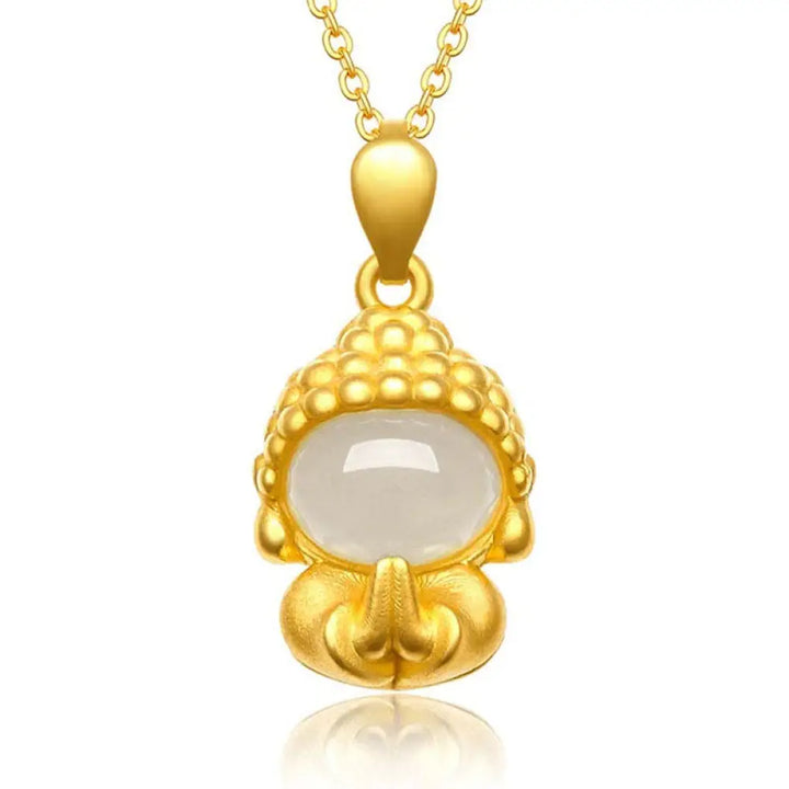 BWOOOH White Jade Buddha Success Pendant Necklace — white jade and green agate for protection, luck, and manifestation