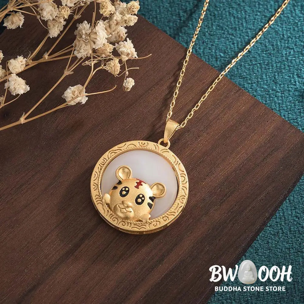 Buddha Stones White Jade Year of the Tiger Blessing Necklace - BWOOOH - White Jade - Necklaces &amp; Pendants