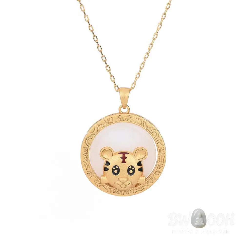 Buddha Stones White Jade Year of the Tiger Blessing Necklace - BWOOOH - White Jade - Necklaces &amp; Pendants