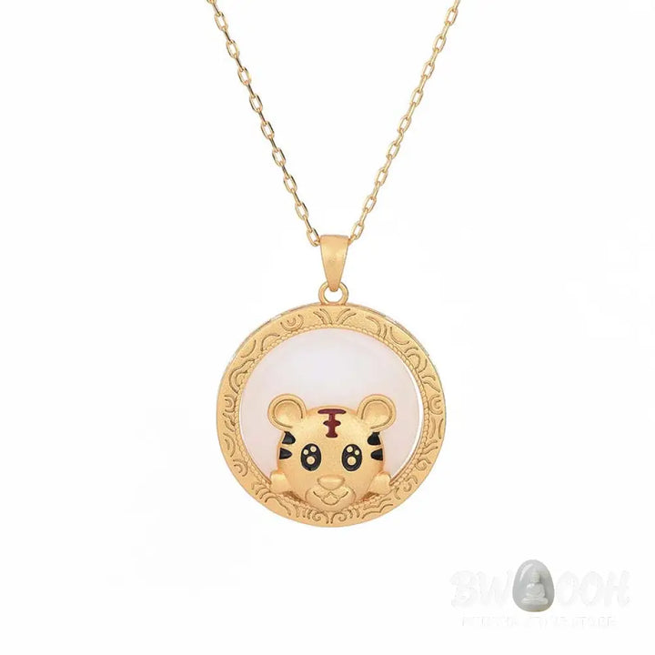 Buddha Stones White Jade Year of the Tiger Blessing Necklace - BWOOOH - White Jade - Necklaces &amp; Pendants